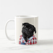 Niedlicher Schwarzer Mops mit Brille und Shirt Kaffeetasse (Links)