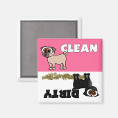 Niedlicher schwarzer Mops sauber / Geschirrspüler  Magnet (Vorderseite/Rückseite)