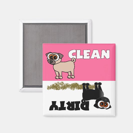 Niedlicher schwarzer Mops sauber / Geschirrspüler Magnet (Vorderseite/Rückseite)