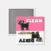 Niedlicher schwarzer Mops sauber / Geschirrspüler Magnet (Vorderseite/Rückseite)