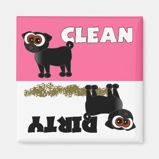 Niedlicher schwarzer Mops sauber / Geschirrspüler Magnet (Vorne)