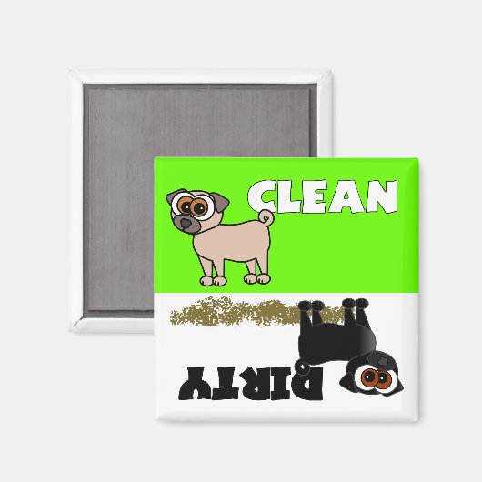 Niedlicher schwarzer Mops sauber / Geschirrspüler Magnet (Vorderseite/Rückseite)