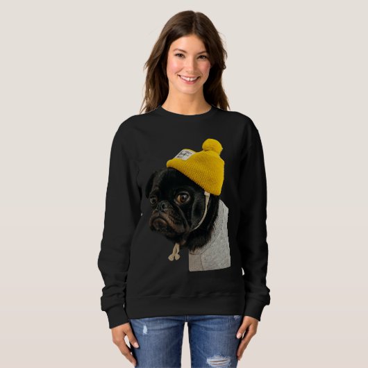 Niedlicher Schwarzer MOPS Sticker Klassischer T - Sweatshirt (Vorne ganz)