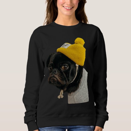 Niedlicher Schwarzer MOPS Sticker Klassischer T -  Sweatshirt (Vorderseite)
