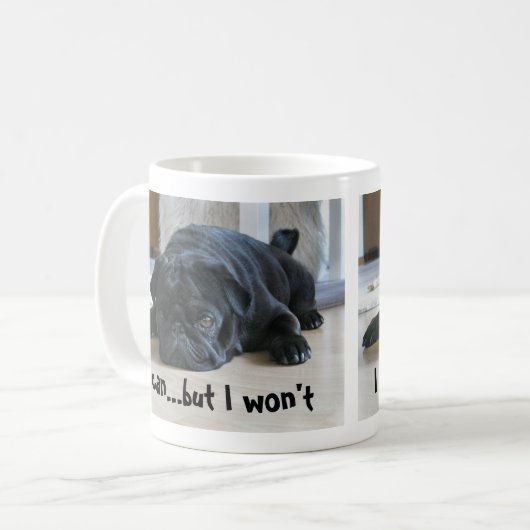 Niedlicher schwarzer Mops Welpe ich will nicht Kaffeetasse (Vorderseite Links)