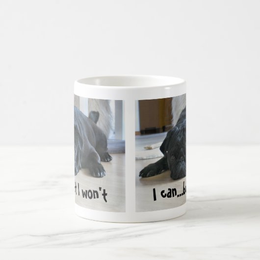 Niedlicher schwarzer Mops Welpe ich will nicht Kaffeetasse (Mittel)
