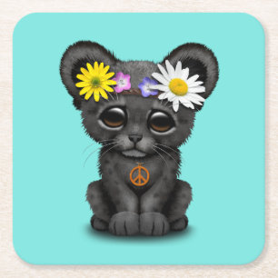 Niedlicher schwarzer Panther-CUBHippie Rechteckiger Pappuntersetzer