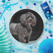 Niedlicher schwarzer Poodle Hund Kopf lächeln Pappteller (Party)