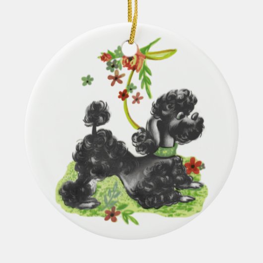 Niedlicher Schwarzer Poodle Welpe Keramikornament (Vorne)