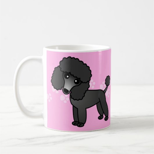 Niedlicher schwarzer Pudel-Cartoon - rosa Pawprint Kaffeetasse (Links)