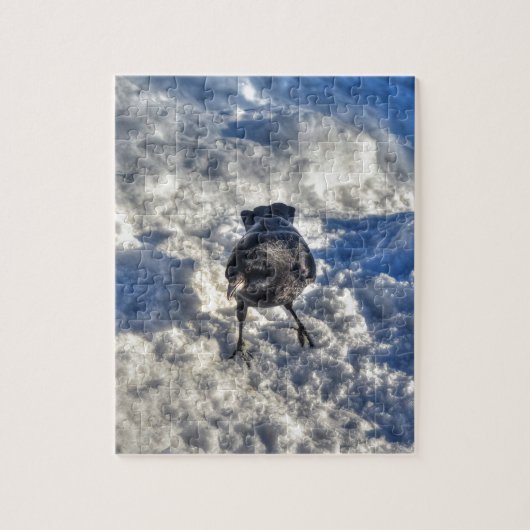 Niedlicher Schwarzer Rabe im Schnee-Foto Puzzle (Vertikal)