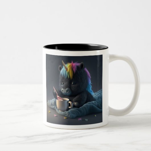 Niedlicher schwarzer Regenbogen Einhorntasse Zweifarbige Tasse (Rechts)
