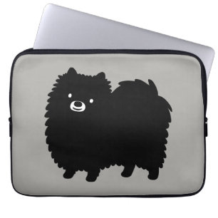 Niedlicher Schwarzer Spitz   Fluffy Cartoon Dog Laptopschutzhülle