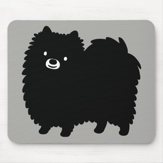 Niedlicher Schwarzer Spitz | Poofy Pom Cartoon Dog Mousepad (Vorne)
