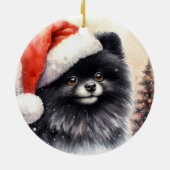 Niedlicher Schwarzer Spitz Weihnachten Keramik Ornament (Hinten)