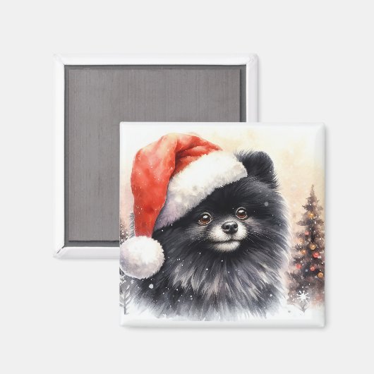 Niedlicher Schwarzer Spitz Weihnachten Magnet (Vorderseite/Rückseite)