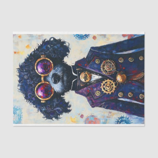 Niedlicher schwarzer Steampunk-Dog AX5 Decoupage Seidenpapier (Vorderseite)