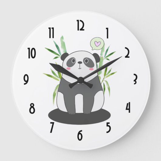 Niedlicher schwarzer u. weißer Panda im Bambus Große Wanduhr (Vorderseite)