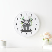 Niedlicher schwarzer u. weißer Panda im Bambus Große Wanduhr (Zuhause)