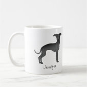 Niedlicher schwarzitalienischer Grauhound-Hund mit Kaffeetasse (Links)