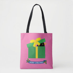Niedlicher Schwarzvogel, der aus einer Geschenkbox Tasche