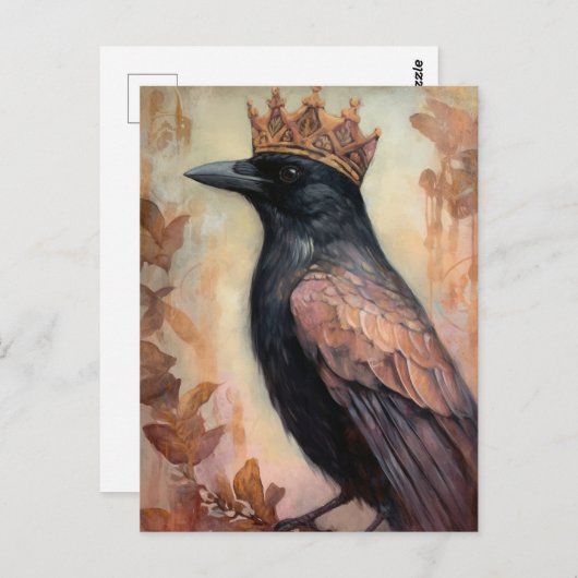 Niedlicher Schwarzvogel in einer Krone Postkarte (Vorne/Hinten)