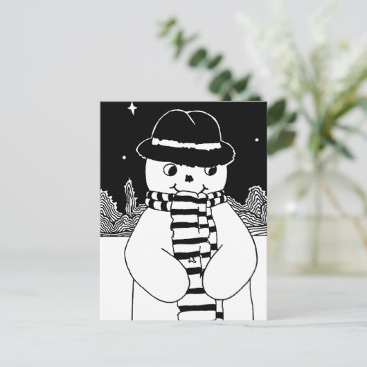 niedlicher Schwarzweiß-Schneemann bei Weihnachten (Stehend Vorderseite)