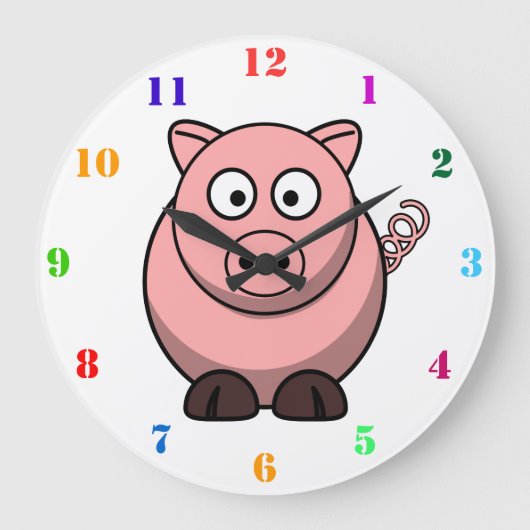 NIEDLICHER SCHWEIN MIT FARBEN ZAHLEN Kinder Große Wanduhr (Vorderseite)