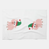 Niedlicher Schwein-Weihnachtself Geschirrtuch (Horizontal)