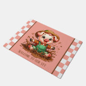 Niedlicher Schweinestall - Begrüßungstext Fußmatte (Schrägansicht)