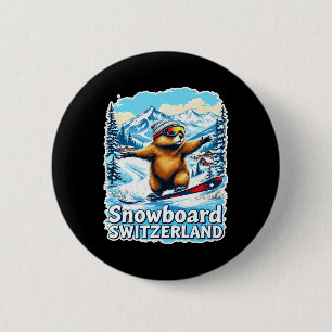 Niedlicher Schweizer Marmot Snowboarden Landschaft Button