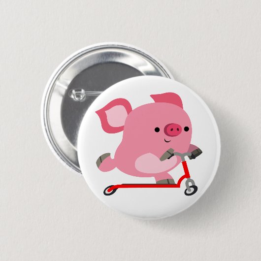 Niedlicher Scooter-Riding-Cartoon Pig Button (Vorne & Hinten)