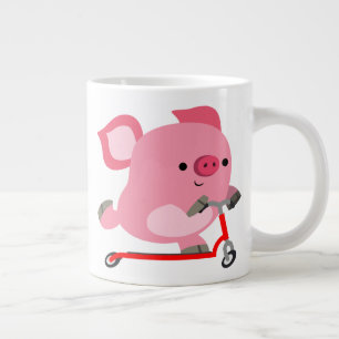 Niedlicher Scooter-Riding-Cartoon Pig Jumbo-Tasse