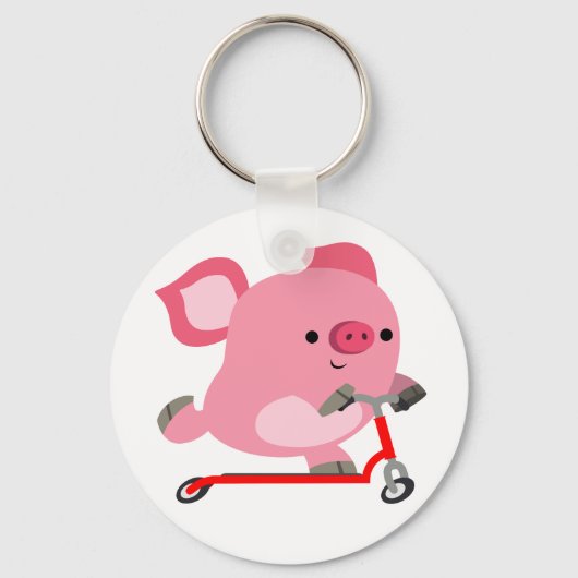 Niedlicher Scooter-Riding-Cartoon Pig Schlüsselanhänger (Vorderseite)