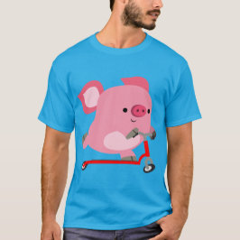 Niedlicher Scooter-Riding-Cartoon Pig T-Shirt
