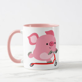 Niedlicher Scooter-Riding-Cartoon Pig Tasse