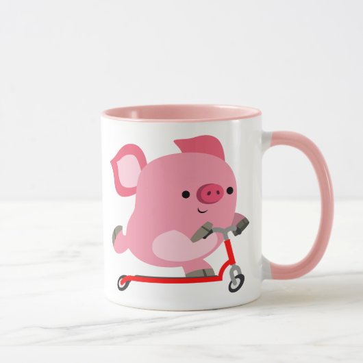Niedlicher Scooter-Riding-Cartoon Pig Tasse (Rechts)