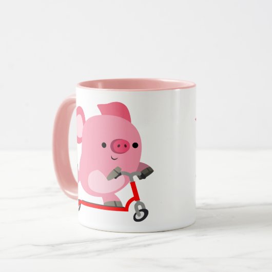 Niedlicher Scooter-Riding-Cartoon Pig Tasse (Vorderseite Links)