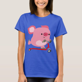 Niedlicher Scooter-Riding Cartoon Pig Women T-Shir T-Shirt