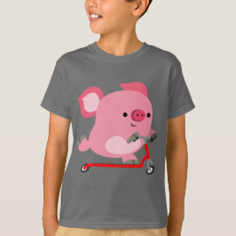 Niedlicher Scooter-Riding-Cartoon Schweinekids-T-S T-Shirt