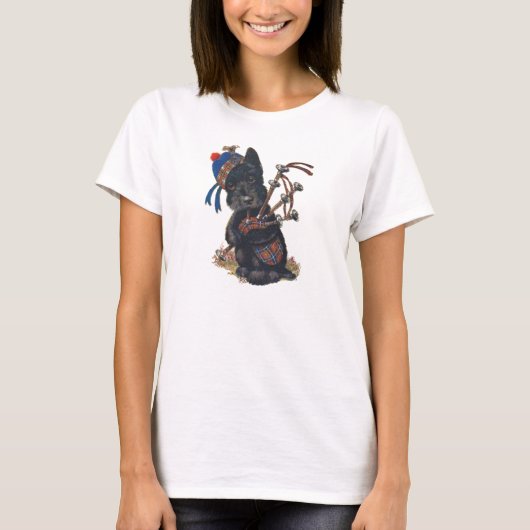Niedlicher Scottie, der Bagpipes spielt T-Shirt (Vorderseite)