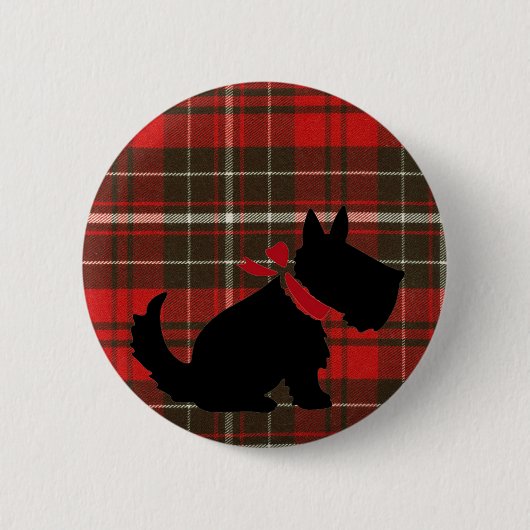 Niedlicher Scotty Hund u. roter Tartan Button (Vorderseite)