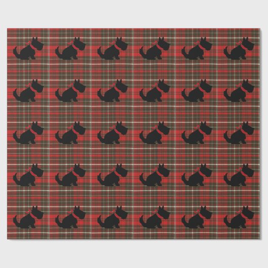Niedlicher Scotty Hund u. roter Tartan Geschenkpapier (Flach)