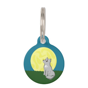 Niedlicher Scruffy-Wolf mit dem Moon Custom Pet ID Tiermarke