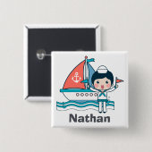 Niedlicher Seefahrer und Personalisiertes Schiff Button (Vorne & Hinten)