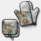 Niedlicher Seehausfischerhüttenbär Ofenhandschuh & Topflappen-Set (Vorderseite/Rückseite)