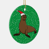 Niedlicher Seelöwe in der Weihnachtsmannmütze Weih Keramik Ornament (Rechts)