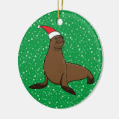Niedlicher Seelöwe in der Weihnachtsmannmütze Weih Keramik Ornament (Links)