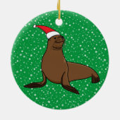 Niedlicher Seelöwe in der Weihnachtsmannmütze Weih Keramik Ornament (Hinten)