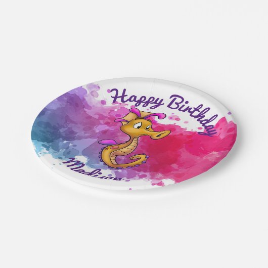 Niedlicher Seepferd-Party-Teller Pappteller (Schrägansicht)